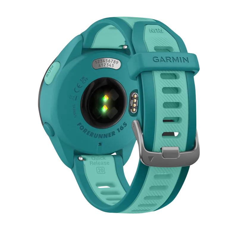 Garmin Forerunner 165 Music smartwatch in turquoise/aqua with silicone strap