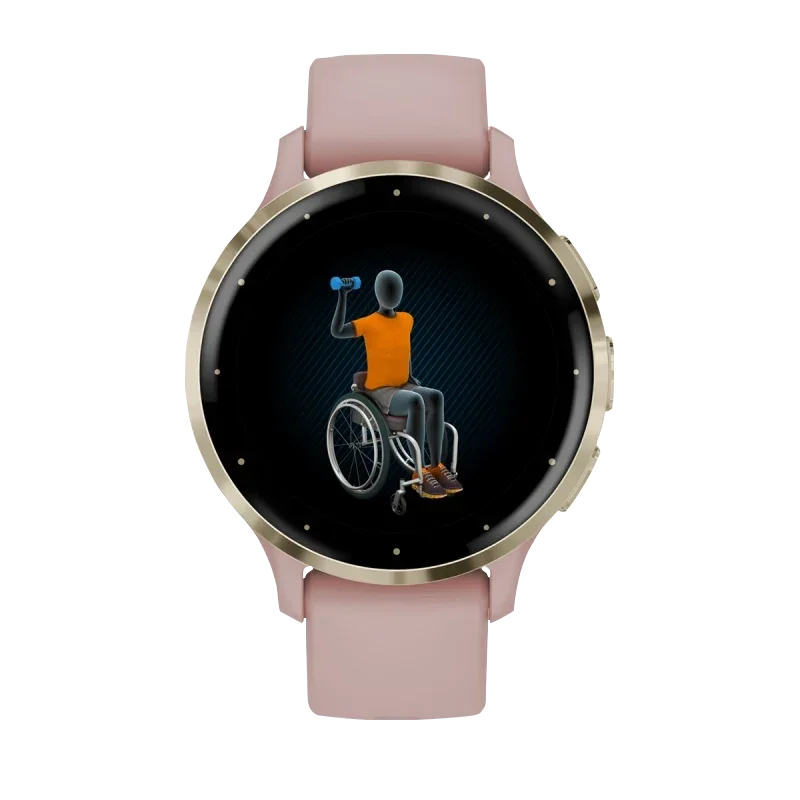 Garmin Venu 3S smartwatch, 41 mm soft-gold bezel with dust-rose silicone band