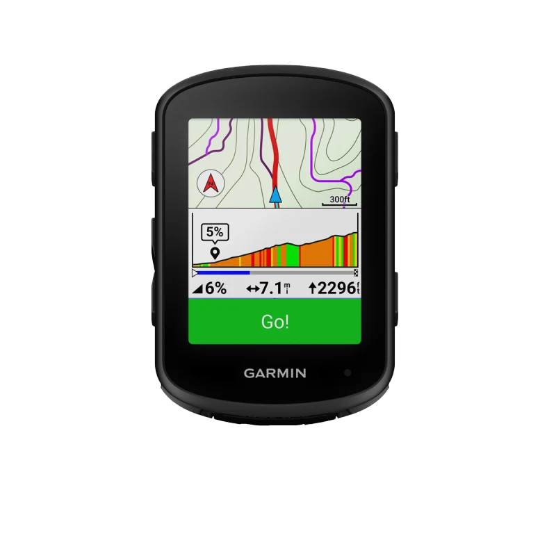 Garmin Edge 840 device-only bicycle computer in black with map display and Go button.