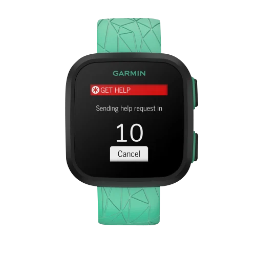 Garmin Bounce Green Burst smartwatch with teal geometric strap