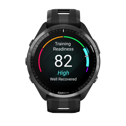 Garmin Forerunner 965, Carbon Gray DLC Titanium Bezel with Black Case and Black/Powder Gray Silicone Band (010-02809-00) by Garmin