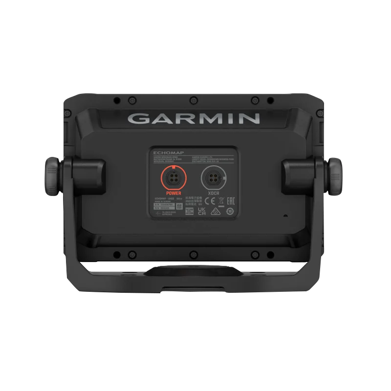 Garmin ECHOMAP UHD2 5-inch cv chartplotter back view, black with Garmin logo