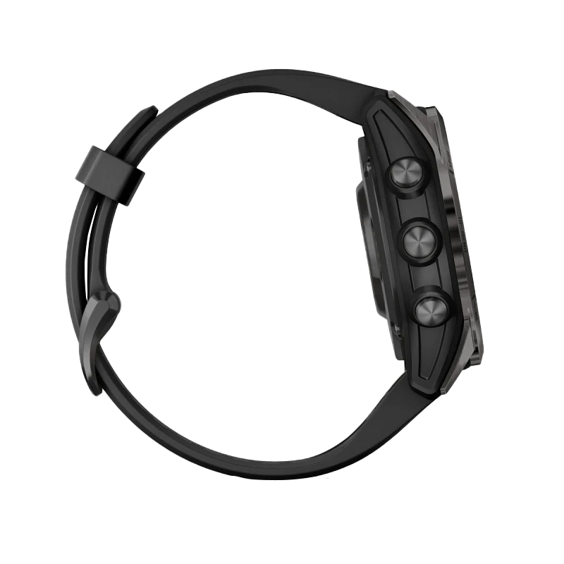 Garmin Fenix 7S Pro Sapphire Solar smartwatch with black band and carbon titanium case