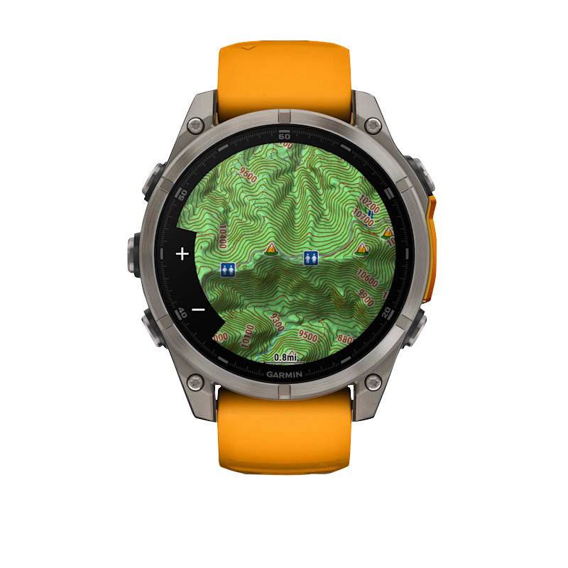Garmin Fenix 8 smartwatch, 47 mm titanium case with Spark Orange silicone band