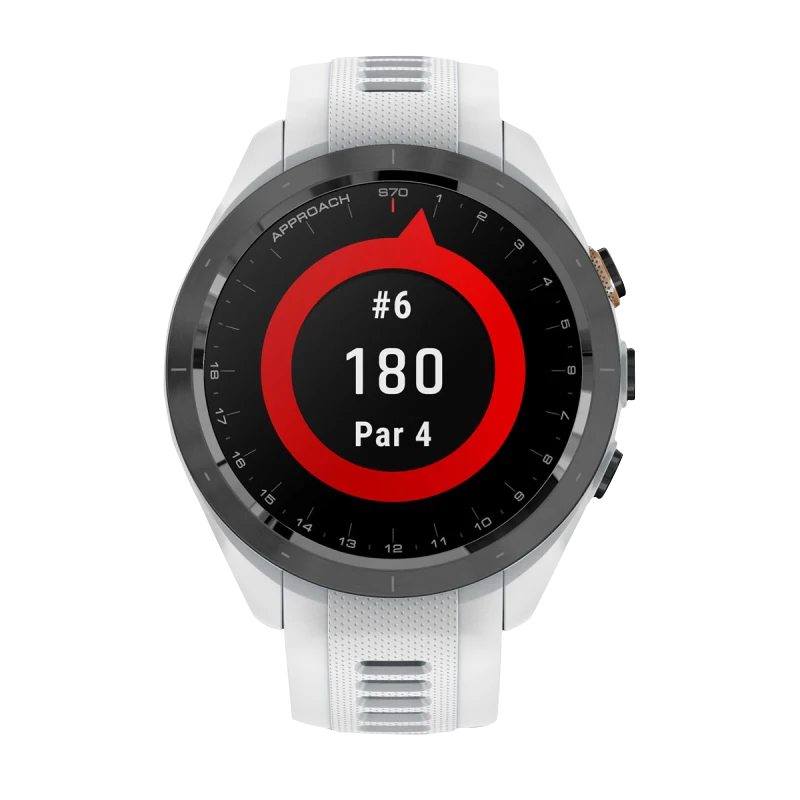 Garmin Approach S70 smartwatch, 42 mm with white silicone band and dark bezel