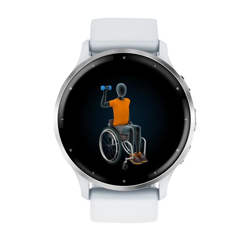 Garmin Venu 3 smartwatch, 45 mm silver bezel with Whitestone case and light blue silicone band