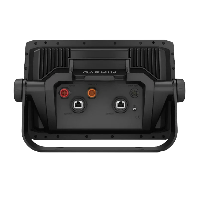 Garmin ECHOMAP Ultra 2 10-inch chartplotter back view, black body with power and network ports
