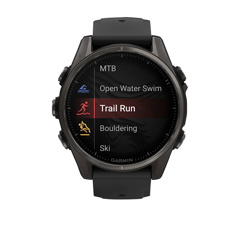 Garmin Fenix 8 smartwatch, 43mm AMOLED, sapphire carbon gray DLC titanium case with black/pebble gray silicone band