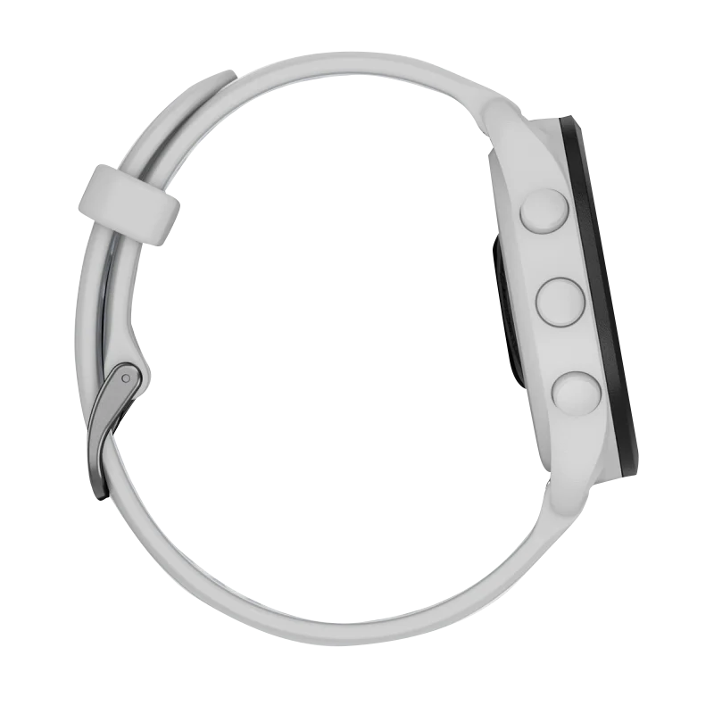 Garmin Forerunner 165 Music smartwatch, Mist Gray/Whitestone, side view