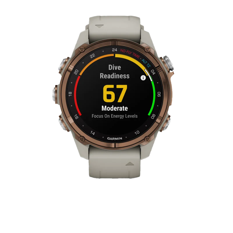 Garmin Descent Mk3i dive computer watch, 43 mm bronze PVD titanium bezel with French gray silicone band
