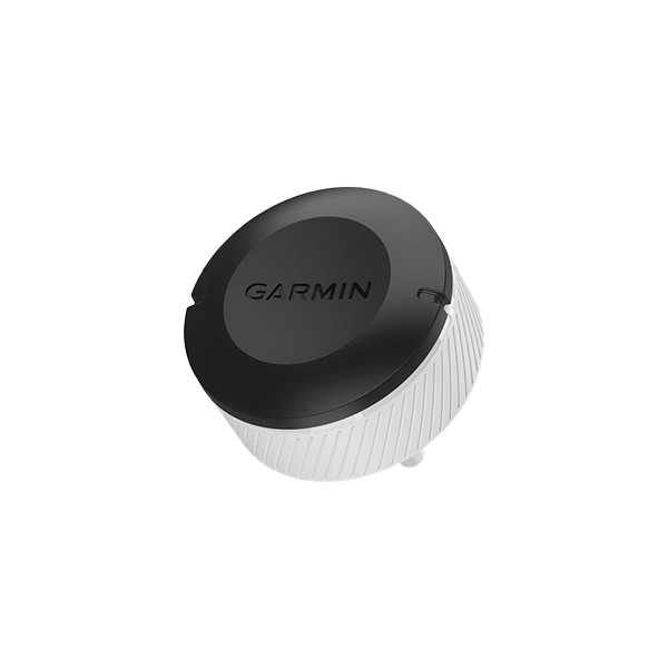 Garmin Approach CT10 club tracking sensor, black top with white grooved body.