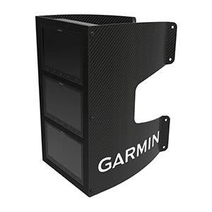 Carbon fiber mast bracket for Garmin fish finder mounts; black textured finish with GARMIN branding