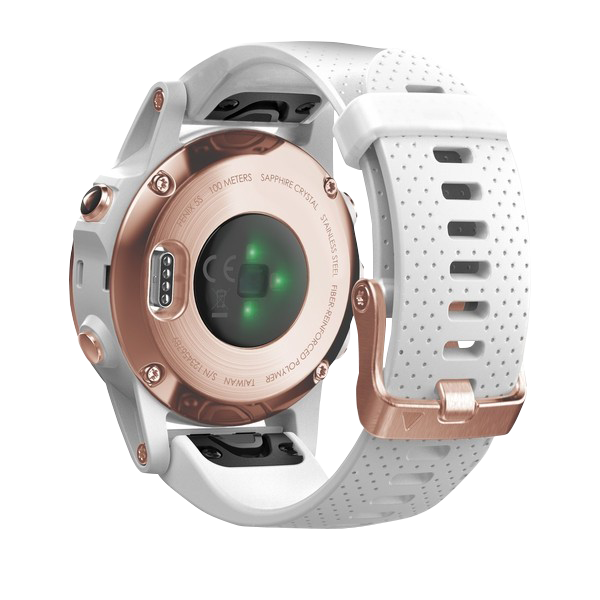 Garmin Fenix 5S Sapphire Rose Goldtone smartwatch with white band 010-01685-16
