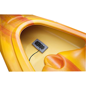 Garmin Kayak In-Hull Transducer Mount, black plate inside orange kayak hull