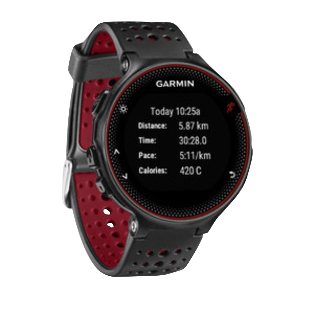 Garmin Forerunner 235 Marsala smartwatch with black case and red perforated strap