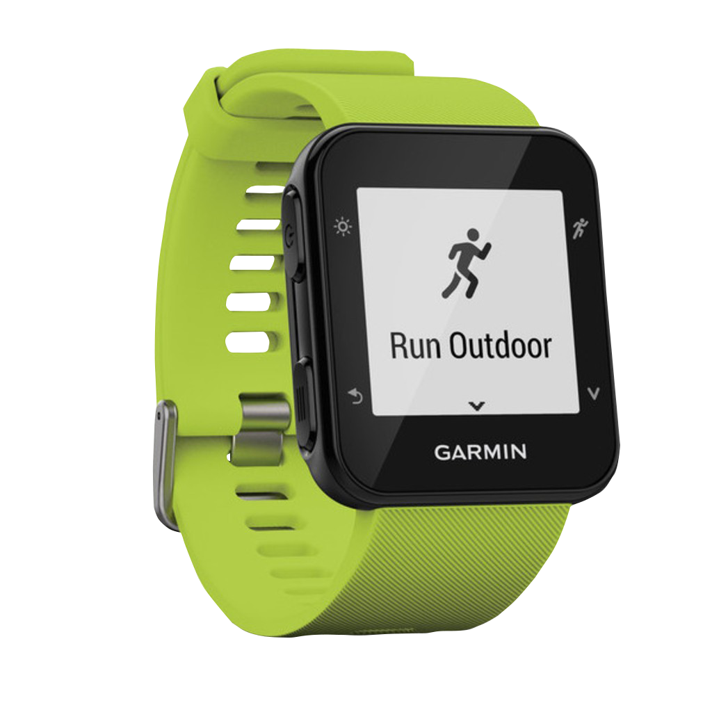 Garmin Forerunner 35 smartwatch with lime green silicone strap and black bezel