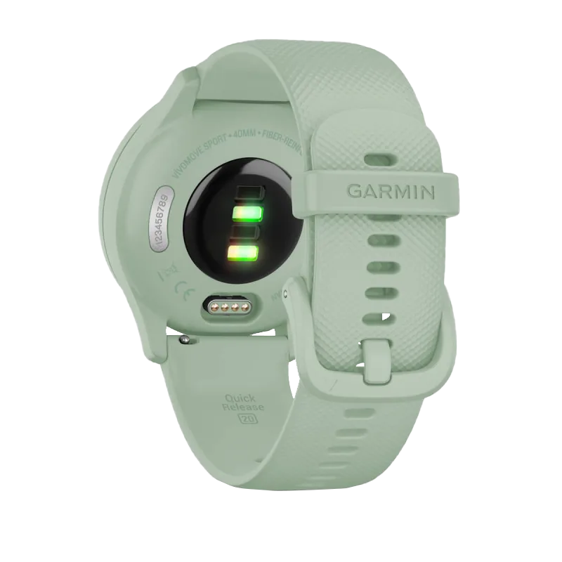 Garmin Vívomove Sport mint case and silicone band with silver accents, Garmin Certified Refurbished smartwatch