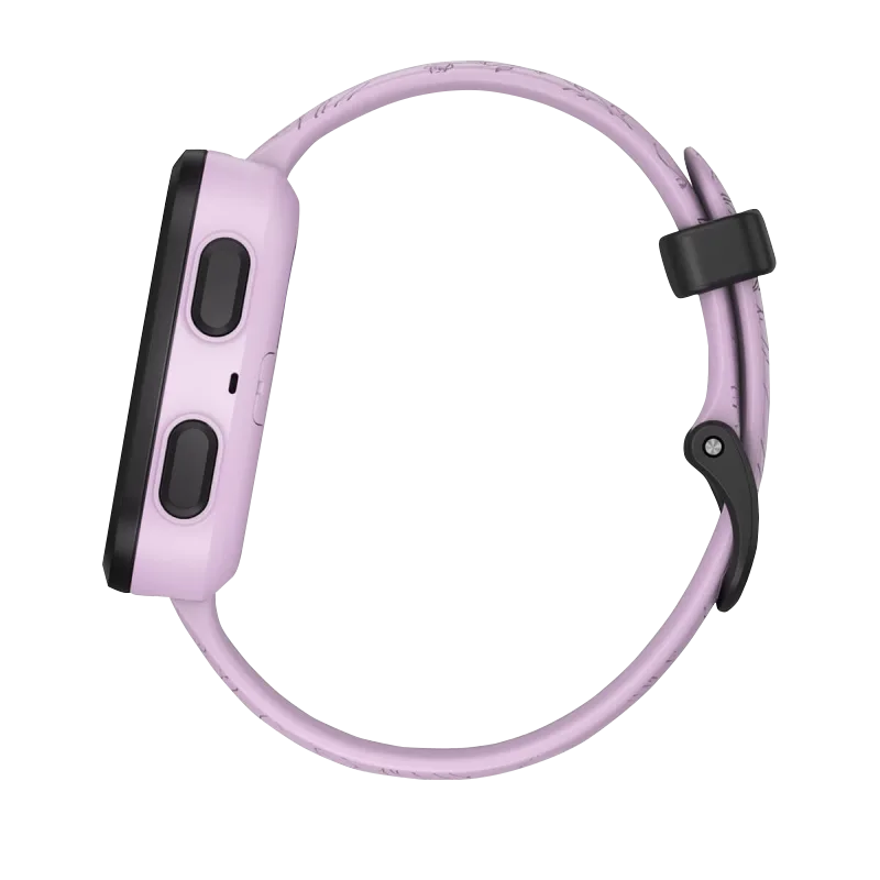 Garmin Bounce Lilac Floral smartwatch with lilac band and black buckle