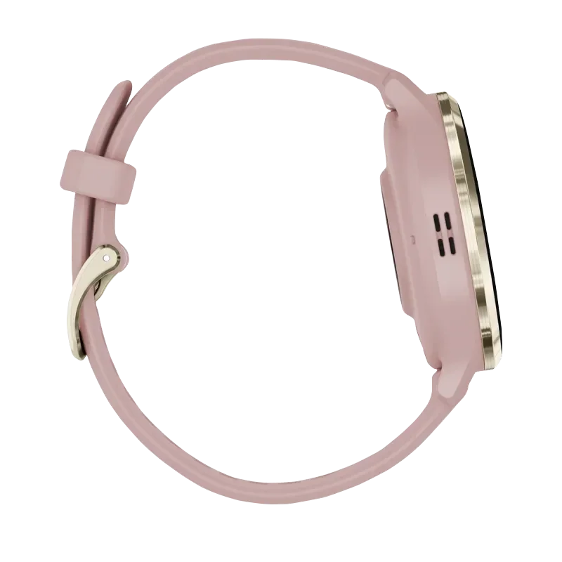 Garmin Venu 3S smartwatch with 41mm soft gold bezel, dust rose case and silicone band