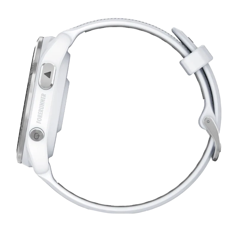 Garmin Forerunner 965 smartwatch with titanium bezel, Whitestone case, and Whitestone/Powder Gray silicone band