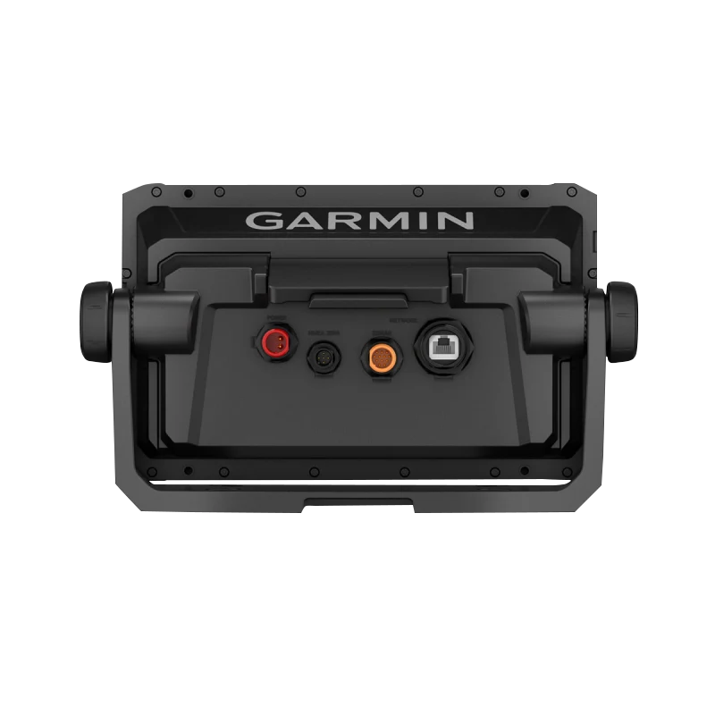 Garmin ECHOMAP UHD2 9-inch sv chartplotter back view with black housing and Garmin logo