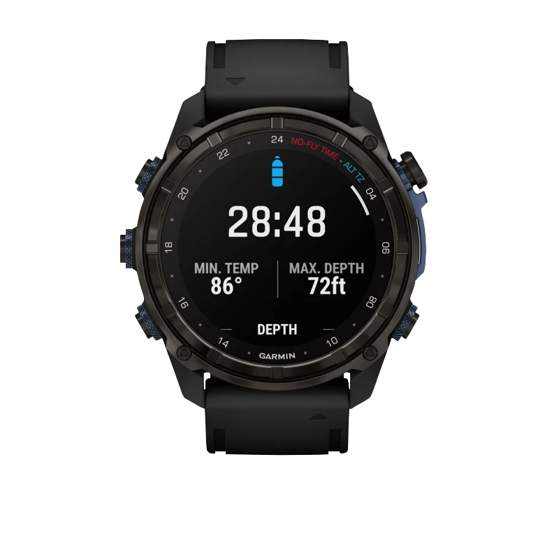 Garmin Descent Mk3i dive watch, carbon gray DLC titanium with black silicone band