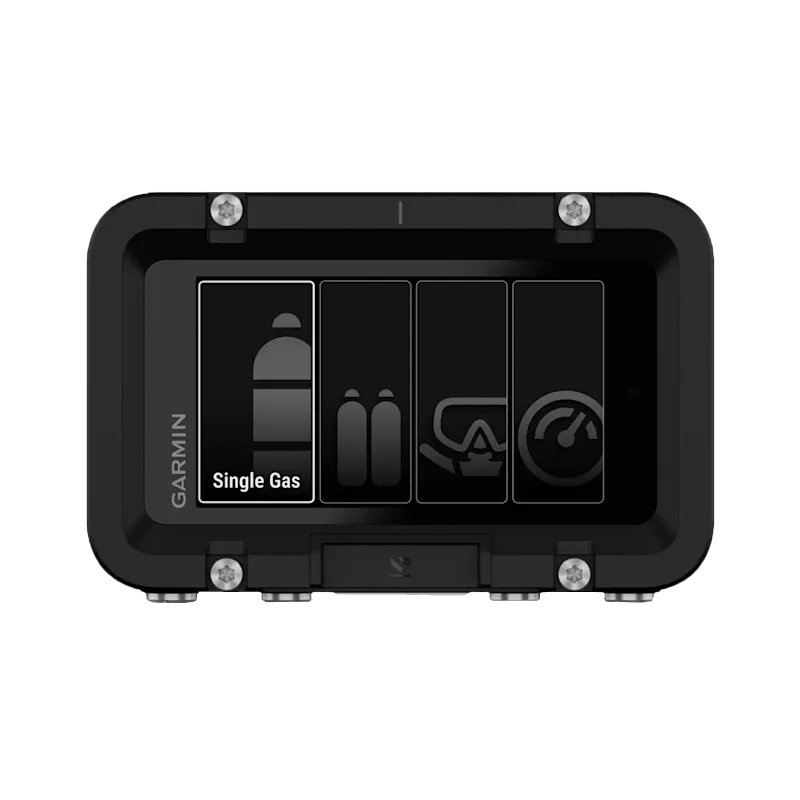 Garmin Descent X50i Premium Dive Computer, black device shown with gas and dive icons on the display