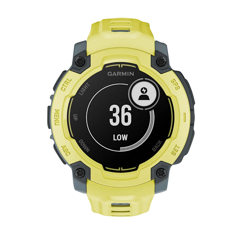 Garmin Instinct E 45mm smart watch in Electric Lime with Electric Lime band.