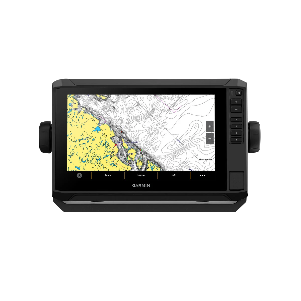 Garmin ECHOMAP UHD2 9-inch sv marine chartplotter with black housing and map display