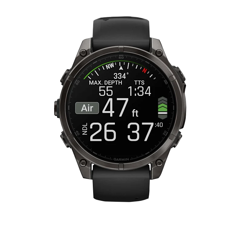 Garmin Fenix 8, 51 mm AMOLED Sapphire, Carbon Gray DLC Titanium with Black/Pebble Gray Silicone Band (010-02905-20) by Garmin