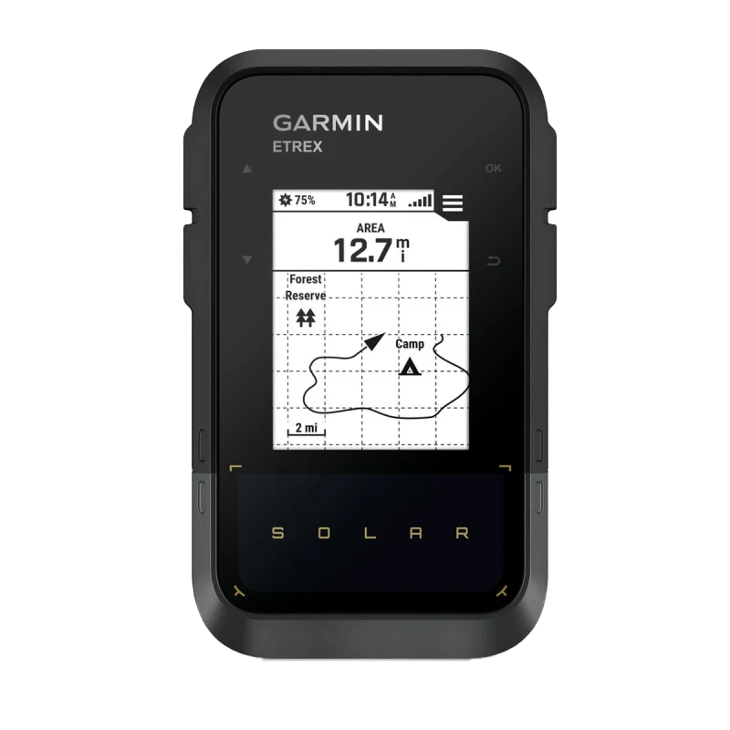 Garmin eTrex solar-powered handheld GPS navigator, black rugged unit with map screen