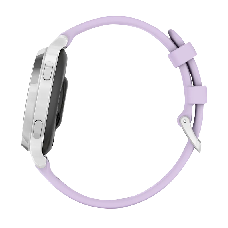 Garmin Lily 2 Active smart watch, silver case with purple Jasmine silicone band, refurbished