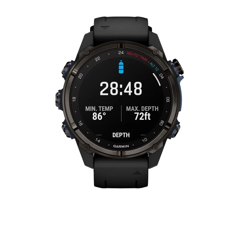 Garmin Descent Mk3i dive computer watch, 43 mm carbon gray DLC titanium with black silicone band