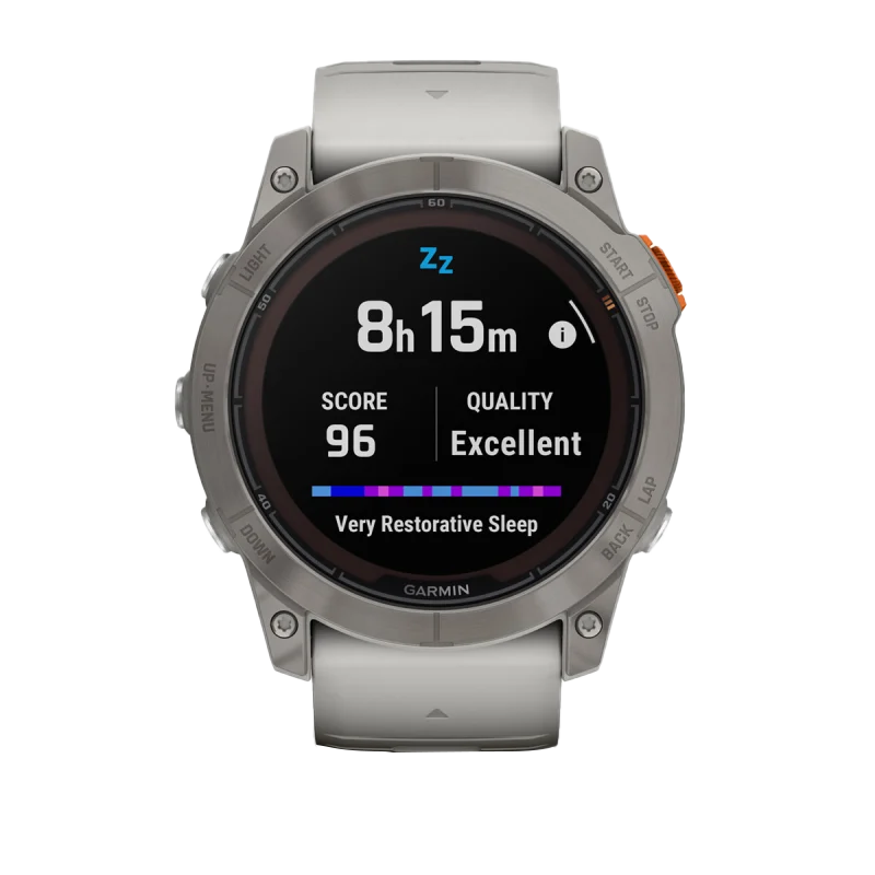 Garmin Fenix 7X Pro Sapphire Solar Edition Titanium smartwatch with fog gray/ember orange band