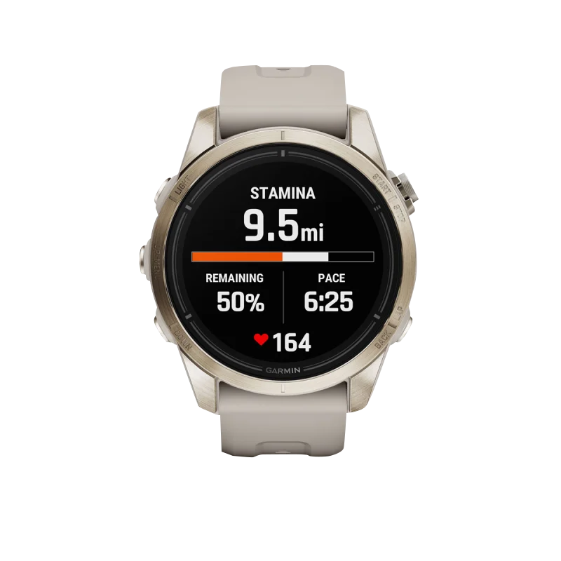 Garmin Epix Pro (Gen 2) 42 mm Sapphire Edition smartwatch in Soft Gold with Light Sand band