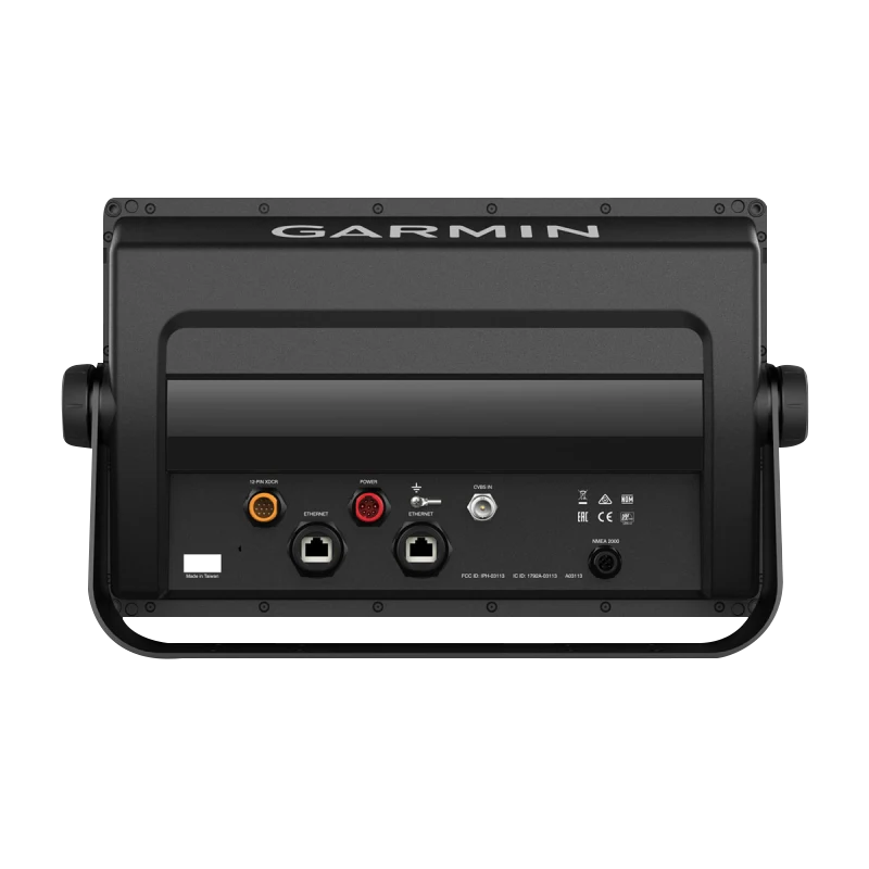 Garmin GPSMAP 1222xsv marine chartplotter back view without transducer, with Ethernet and power ports