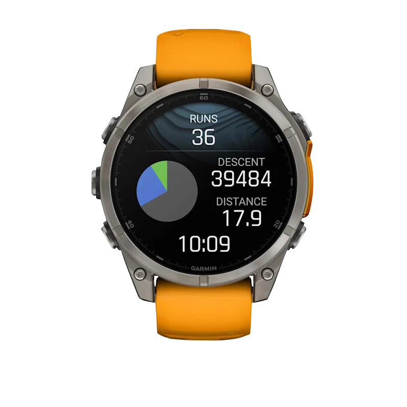 Garmin Fenix 8 smartwatch, 47 mm Titanium case with Spark Orange/Graphite silicone band, AMOLED Sapphire display