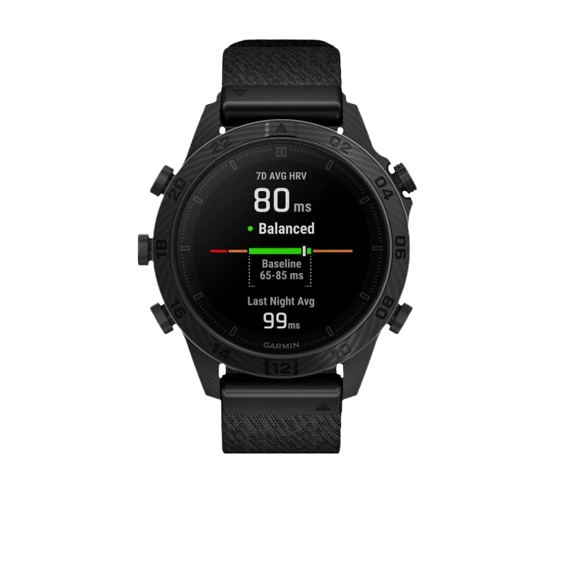 Garmin MARQ Commander Gen 2 Carbon Edition smartwatch with black fabric strap
