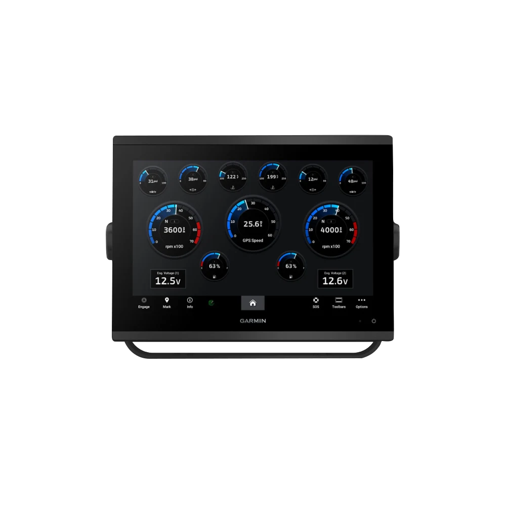 Garmin GPSMAP 1243xsv marine chartplotter with GMR 18 HD3 radome, black display unit