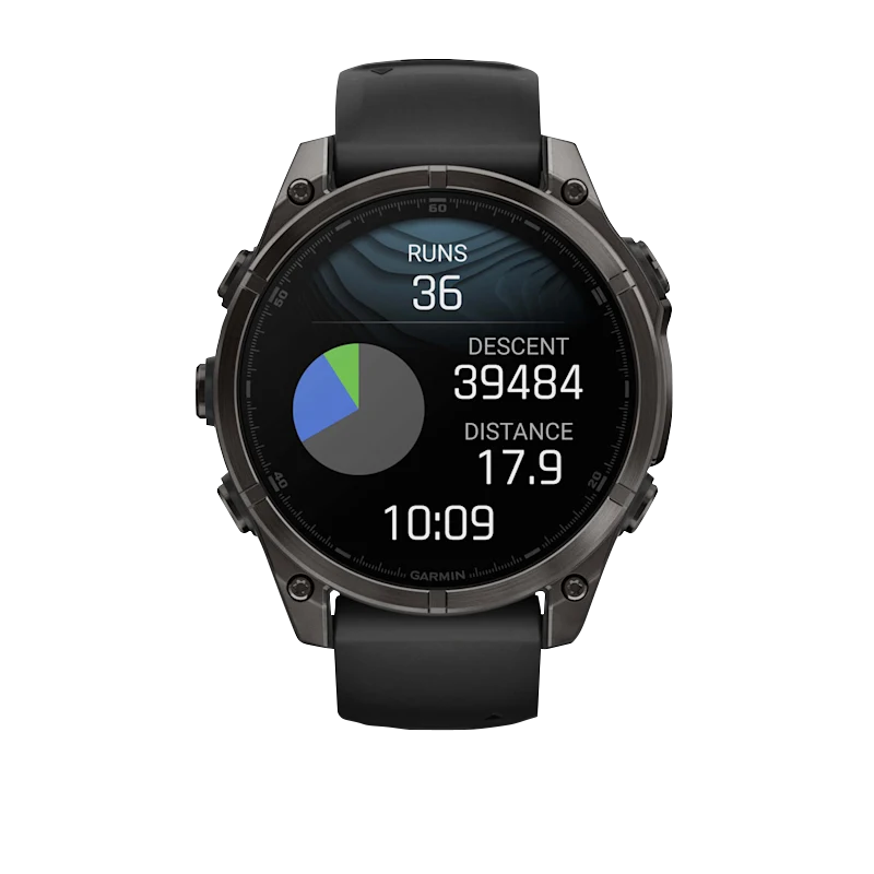 Garmin Fenix 8 smartwatch, 51 mm AMOLED Sapphire, carbon gray DLC titanium case with black/pebble gray silicone band