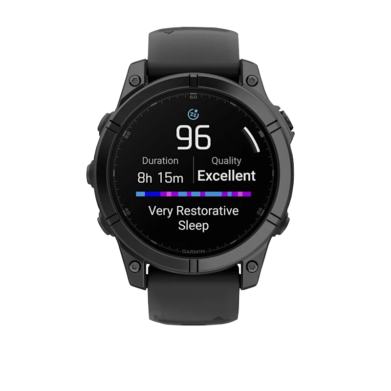 Garmin Fenix E 47 mm AMOLED smartwatch with slate gray steel case and black silicone band