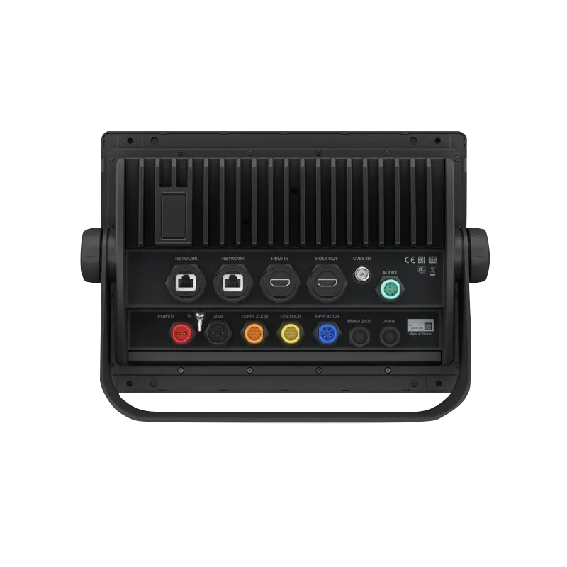 Garmin GPSMAP 8412xsv marine chartplotter back panel with network, HDMI, USB and color-coded ports