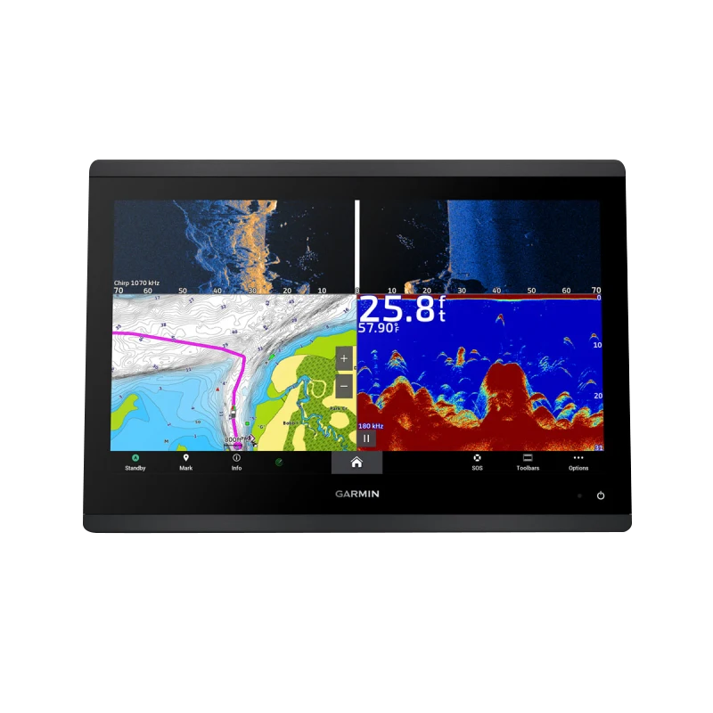 Black Garmin GPSMAP 1643xsv marine fish finder with SideVü/ClearVü sonar and mapping