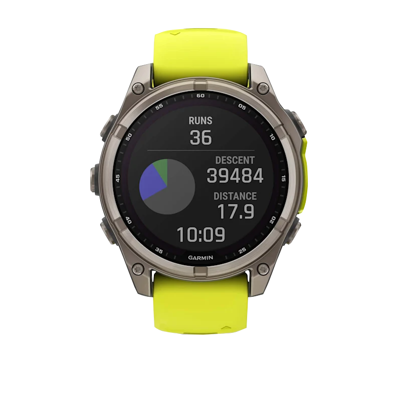 Garmin Fenix 8 ruggedized titanium 51mm Solar Sapphire smartwatch with Amp Yellow/Graphite silicone band