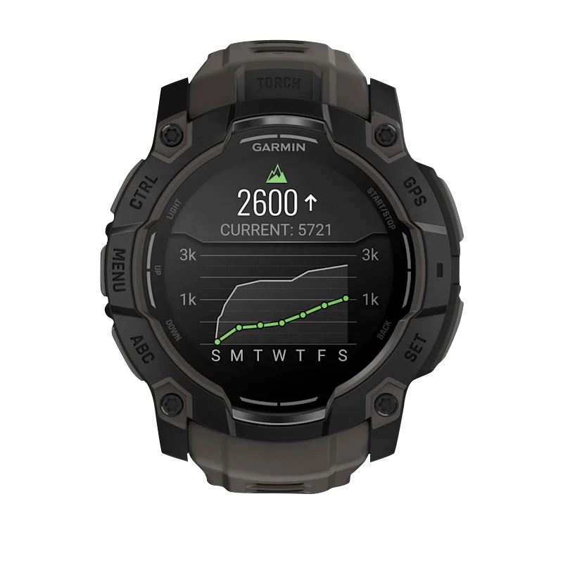 Garmin Instinct 3 AMOLED smartwatch, 50mm black case with charcoal band.