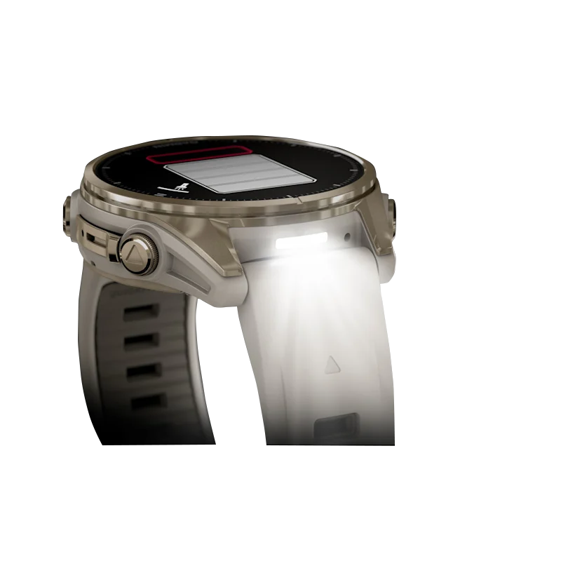 Garmin Fenix 8 smartwatch, 43 mm AMOLED Sapphire, Soft Gold with Fog Gray/Dark Sandstone silicone band