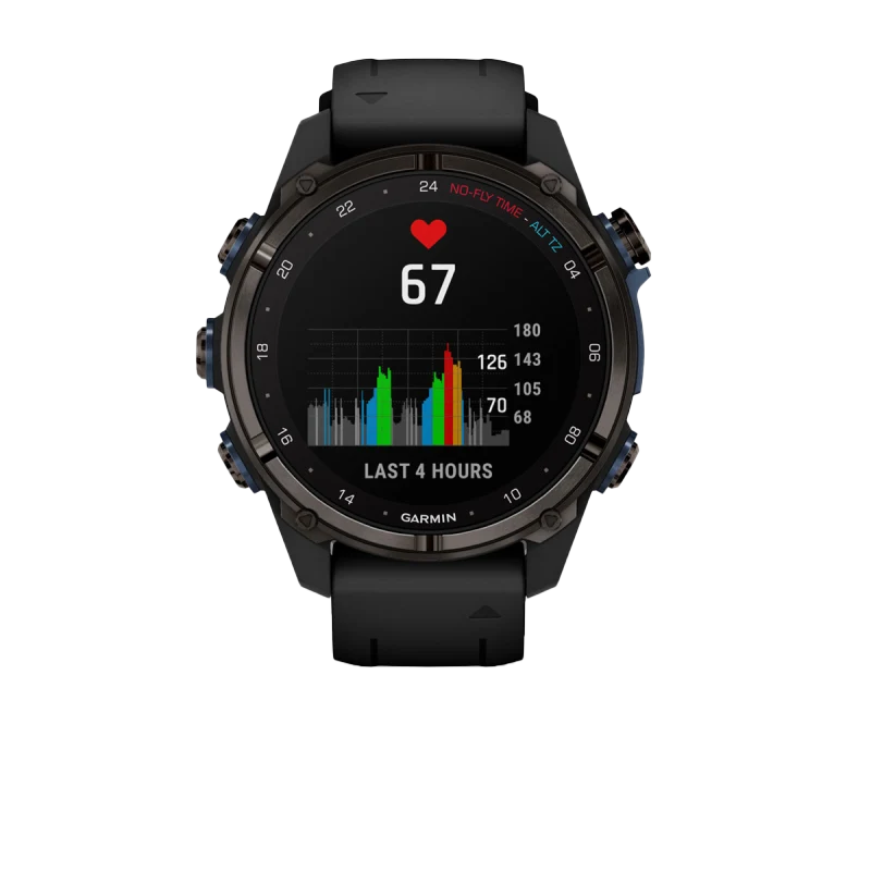 Garmin Descent Mk3i dive computer watch, 43 mm carbon gray DLC titanium case, black silicone band