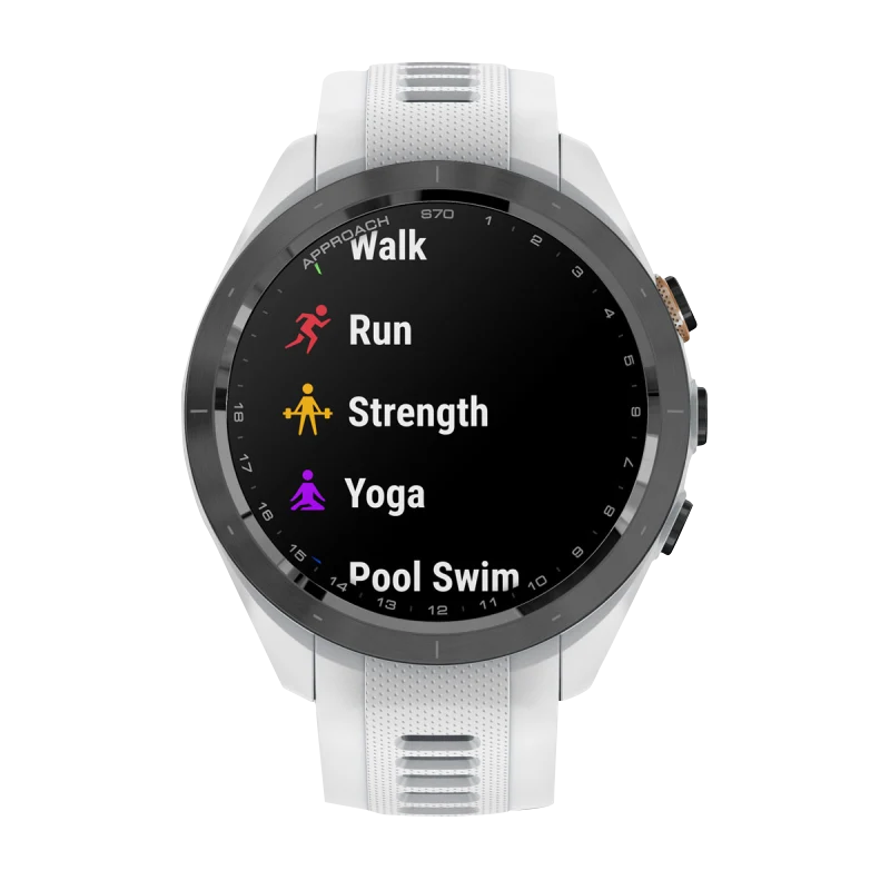 Garmin Approach S70 smartwatch, 42 mm, white silicone band with black/peach ceramic bezel
