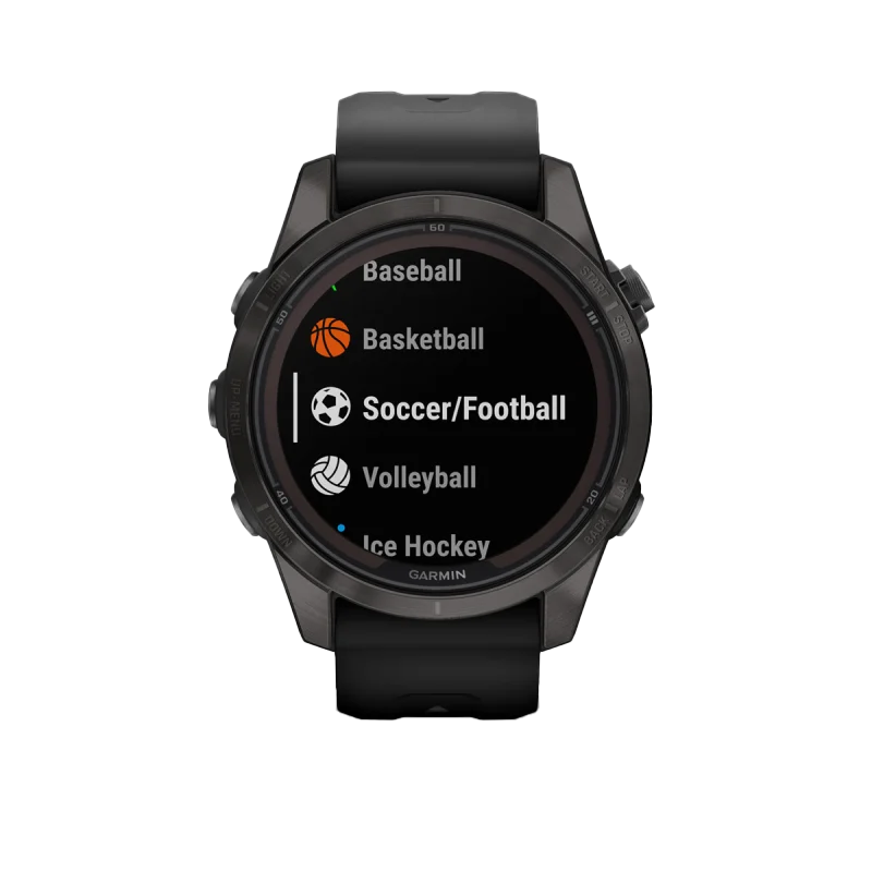 Garmin Fenix 7S Pro Sapphire Solar smartwatch, carbon titanium case with black band, certified refurbished