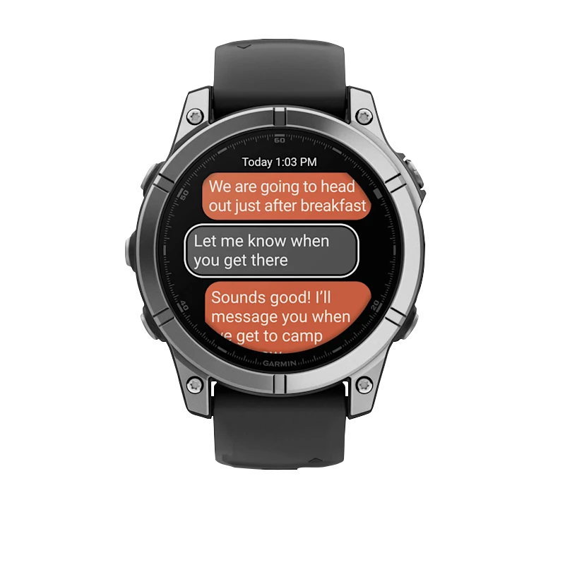 Garmin Fenix E 47mm AMOLED smartwatch with stainless steel bezel and black silicone band